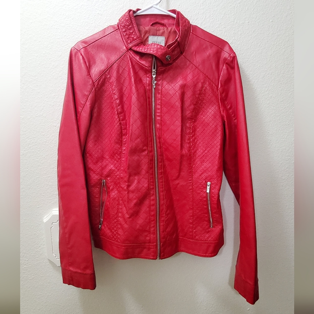 GUESS Women's Leather Jacket, Red
